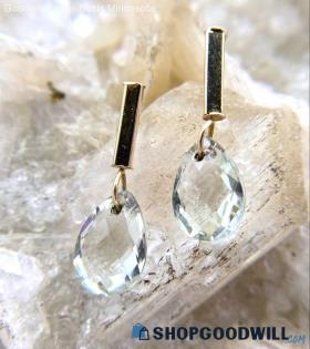 14K Yellow Gold "ZZ" Aquamarine Drop Earrings 1.0g