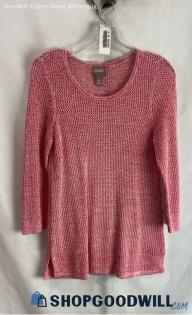 Chico's Women's Pink/White Loose Knit Coverup T-Shirt - Sz M Sz 1 chico's