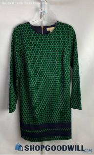 Michael Kors Women's Green/Navy Polka Dot Long Sleeve Shift Dress - Sz 8