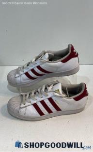 Adidas Womens Superstar White Burgandy Leather Sneaker Athletic Shoe 7