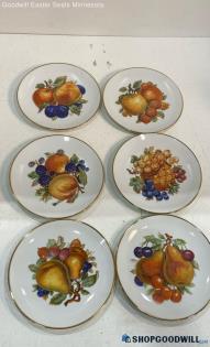 6pc Vintage Mitterteich Bavaria Germany Fruit Design Plate Gold Rim Salad Desert