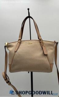 Coach Kelsey Beige/Beechwood Leather/Jacquard Satchel/Top Handle Handbag/Purse