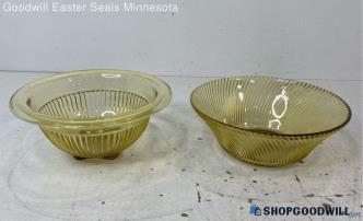 2pc Yellow Depression Like Ribbed Glass Bowls