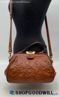 Patricia Nash Gracchi Gingerbread Brown Tooled Leather Satchel Handbag/Purse