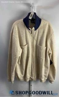 John Blair Men's VTG Tan/Navy Zip Up Sweatshirt - Sz M