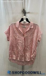 Lucky Brand Women's Pink/White Polka Dot Short Sleeve Button Up - Sz S