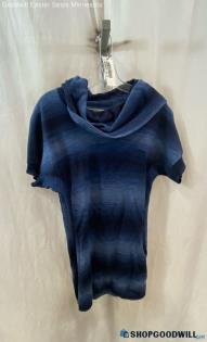 Athleta Women's Navy Ombre Striped Cowl Neck Short Sleeve Sweater - Sz PM