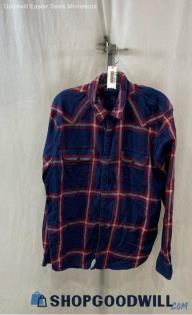 Lucky Brand Men's Navy/Red Plaid Western Style Button Down - Sz XL