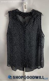 Lane Bryant Women's Black/Gray Polka Dot Sheer Button Up Sleeveless Blouse Sz 22