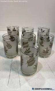 7pc Vintage Libbey Frosted Silver Leaf Tumbler Drinkware Barware Fall Leaves