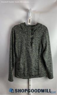 Columbia Women's Black/White Heathered Knit 1/2 Button Hooded Sweater - Sz M