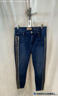 7 For All Mankind Women's Blue/Gold Foil Striped Skinny Jeans - Sz 30