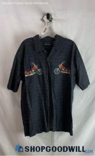 Nou Boundaries Men's Heather Charcoal Motorcycle Button Up Shirt - Sz L