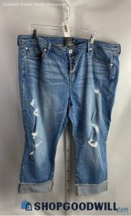 Torrid Women's Weathered Blue Distressed Crop Boyfriend Jeans - Sz 20