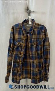 Columbia Men's Navy/Mustard Plaid Tech Long Sleeve Button Down - Sz L