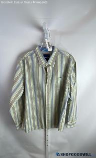 Tommy Bahama Men's Green/Yellow Pinstripes Button Up Shirt - Sz L