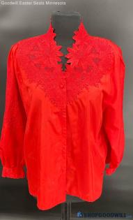 Women's Red LS Dress shir with lace inlay