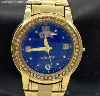 Men's POLICE Blue Dial Gold Tone Watch for Parts and/or Repair