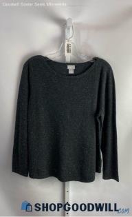 Chico's Women's Charcoal/Silver Shimmer Knit Lightweight Sweater - Sz L