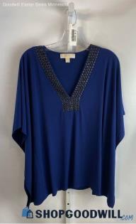 Michael Kors Women's Royal Blue Captain Sleeve Studded V Neck Blouse - Sz M