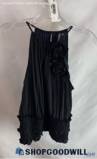 NWT Anthropologie Women's Black Pleated Textured Floral Smocked Waist Tank Sz XS