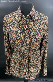 Lucky Brand Women's Black & Paisley Floral Cordury shirt - Sz M