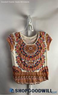 Lucky Brand Women's White/Multicolor Floral Print T-Shirt - Sz XS