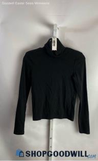 Zara Women's Black Cropped Mock Neck Long Sleeve Shirt- Sz S