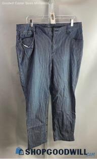 Chico's Women's Blue/White Striped Straight Leg Skimmer Pant - Sz 14