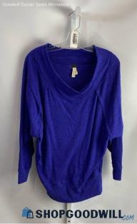 Free People Women's Royal Blue Off the Shoulder Fitted Waist Swetater - Sz PS