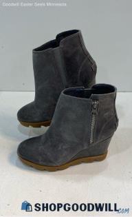 Sorel Womens Grey Leather Wedge Ankle Booties Boot 8