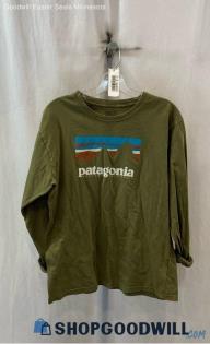 Patagonia Men's Army Green Logo Graphic Long Sleeve Shirt - Sz M