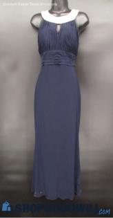 JS Boutique Women's Navy Blue Sequin Beaded High Neckline Formal Gown SZ 8