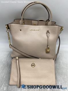 Michael Kors Beige Shoulder Bag Satchel Womens Pebbled Leather Handbag/Purse