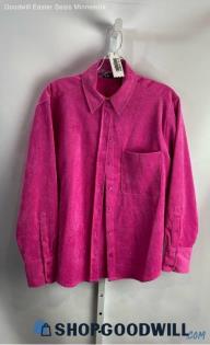 Zara Women's Hot Pink Corduroy Button Up Shirt - Sz M