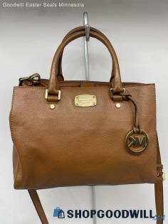 Michael Kors Brown Satchel Shoulder Bag Womens Pebbled Leather Handbag/Purse