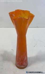 Unlabeled Orange With White Swirls Glass Vase 4" Dia X 11" H