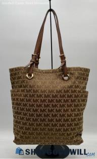 Michael Kors Jet Set Signature Khaki/Brown Jacquard/Canvas Tote Handbag/Purse