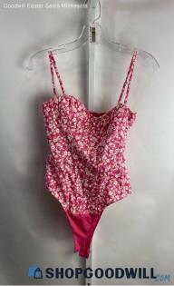 Zara Women's Pink/White Floral Print Bodysuit - Sz XS