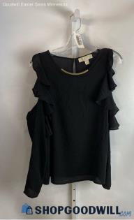 Michael Kors Women's Black Ruffle Cold Shoulder Long Sleeve Blouse - Sz L