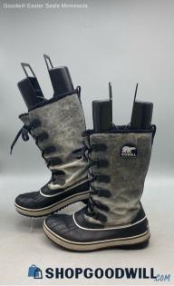 Sorel Women's Tivoli Tall Grey/Black Leather Snow Boots Sz 9