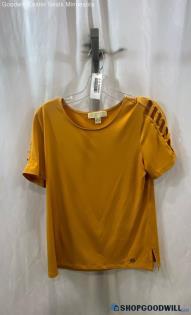 Michael Kors Women's Dandelion Yellow Lattice Sleeve Short Sleeve Shirt - Sz M