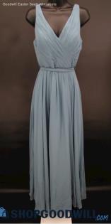 Kennedy Blue Women's Dusty Blue Pleated V Neck Column Formal Gown SZ 6