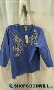 Chico's Women's Blue/Silver Embroidery Shirt - Sz M