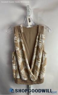 NWT Isla Maude Women's Taupe Leaf Pattern Rayon Shirt - Sz L