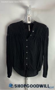 Free People Women's Black Textured Button Up Blouse - Sz XS