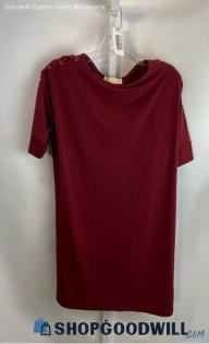 NWT Michael Kors Women's Maroon Short Sleeve lace Up Shift Dress - Sz S