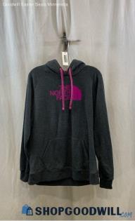 The North Face Women's Gray/Magenta Logo Graphic Hoodie - Sz XL