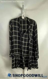 Zara Women's Black/White Plaid V Neck Tie Shirt Dress - Sz L