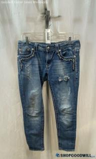 Miss Me Women's Weathered Blue Dark Washed Ankle Skinny Jeans - Sz 29